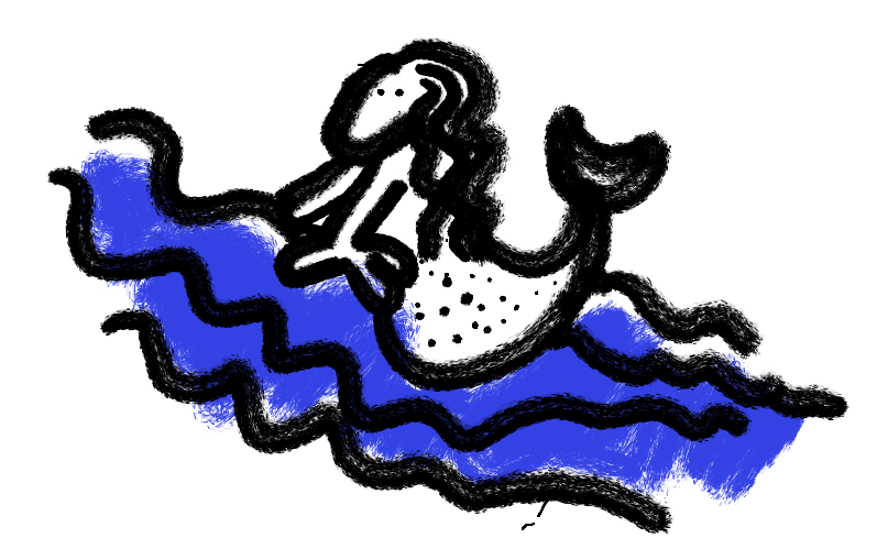 Example of a mermaid riding on the waves